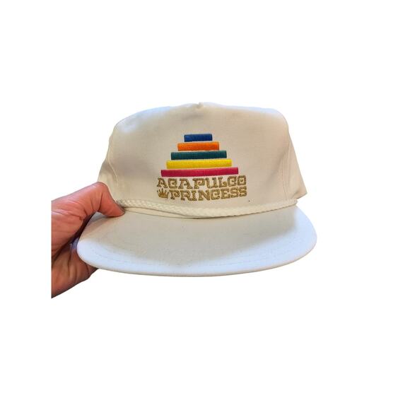 Vintage 1990s Acupulco Princess Strapback Baseball Hat Cap Embroidered White - Picture 3 of 7